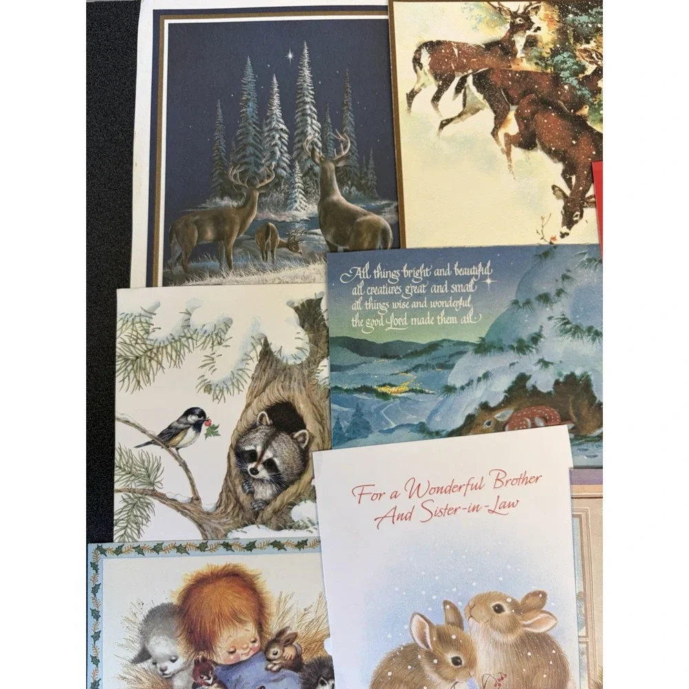 Vintage Animal Christmas Cards Fronts ONLY Scrapbooking Crafts Decoupage 50+